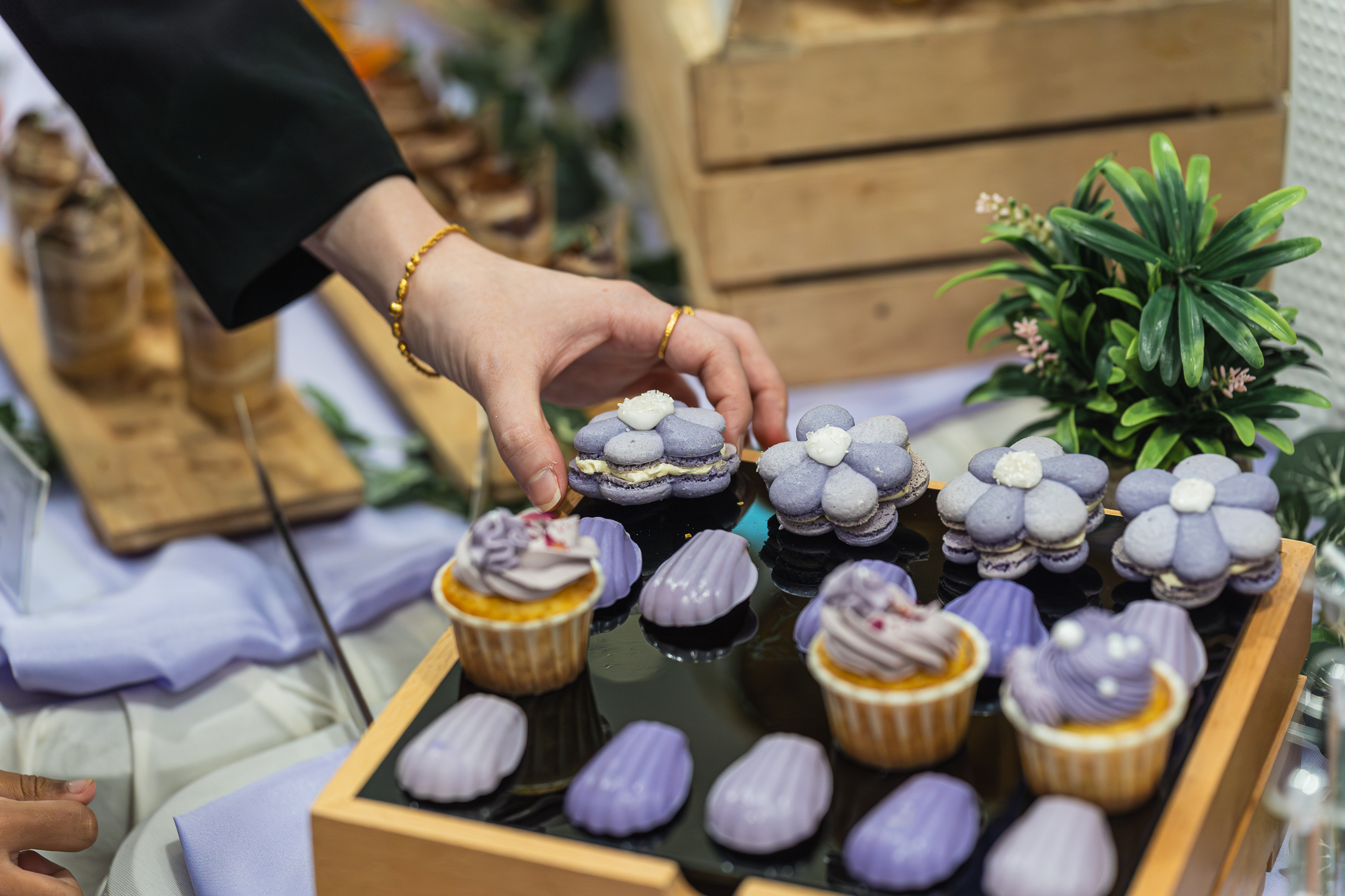 cupcake with lilac purple custom frosting and shell choclate decoration dessert by idocatering